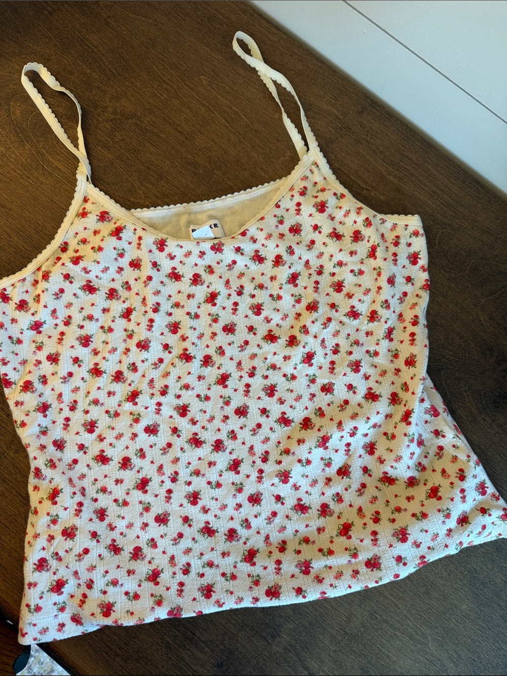 Parke Cream Ribbed Cami with Red Rose Print